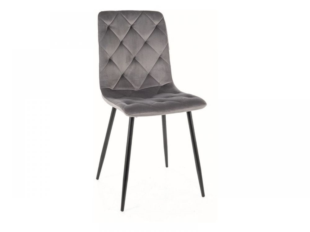 Set 2 Scaune tapitate cu Catifea Gri cu picioare din Metal Negru H91xL45xA52cm Jerry