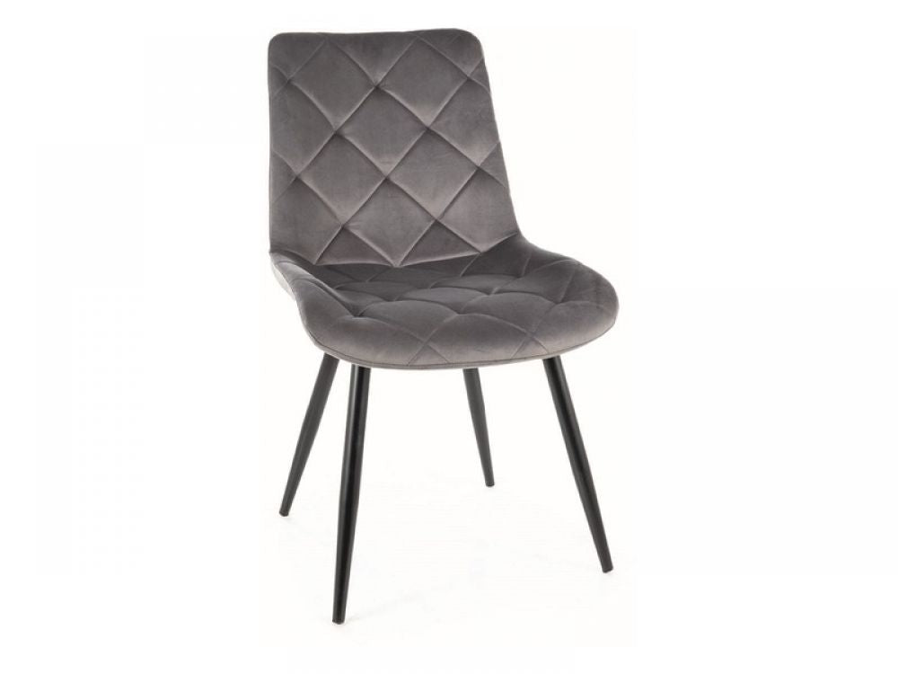 Set 2 scaune tapitate cu Catifea Gri cu picioare din Metal Negru H88xL51xA63cm Ralph