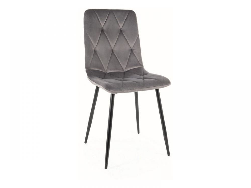 Set 2 Scaune tapitate cu Catifea Gri cu picioare din Metal Negru H91xL45xA52cm Tom