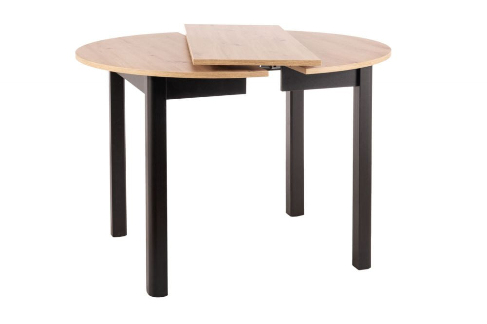 Masa extensibila cu blat din PAL nuanta stejar artizanal cu picioare din PAL Negru L102-144cm Dante
