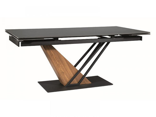 Masa extensibila cu blat din Ceramica cu efect de marmura Negru cu baza din Metal Negru si MDF furniruit L180-240cm Genesis