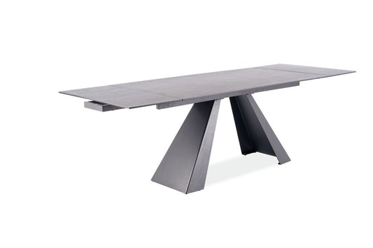 Masa extensibila cu blat din Sticla securizata Gri antracit cu picioare din Metal Negru L180x260cm Salvadore