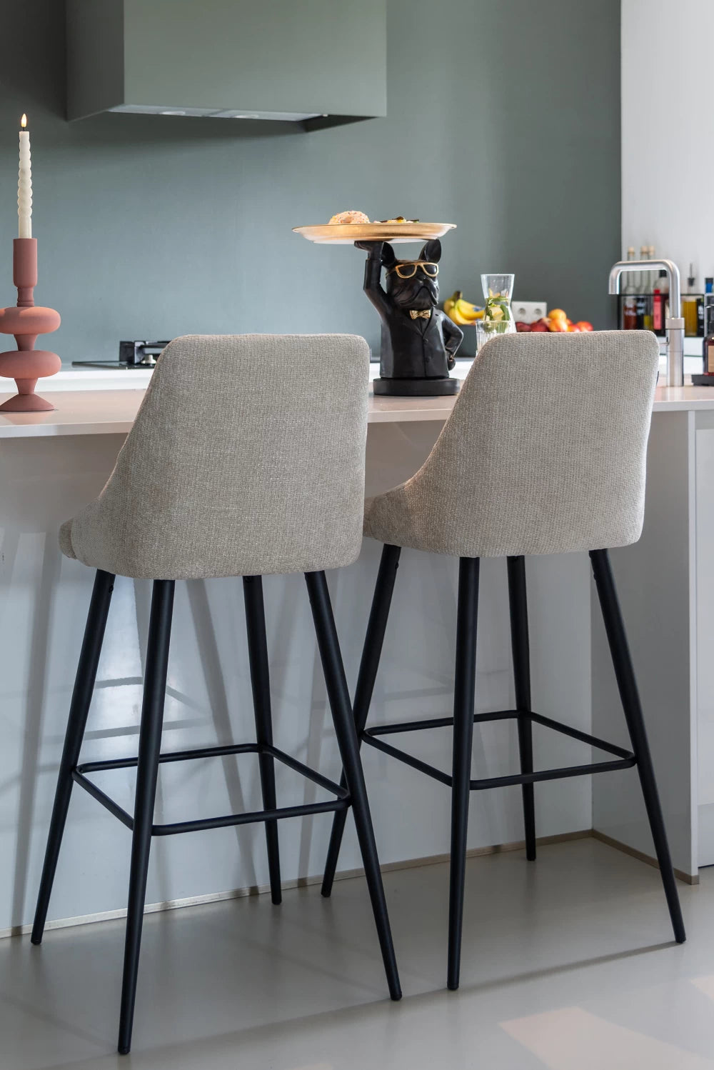 Set 2 scaune de bar tapitat cu Stofa Crem cu picioare din Metal Negru H109xL50xA57cm Brooke Richmond Interiors