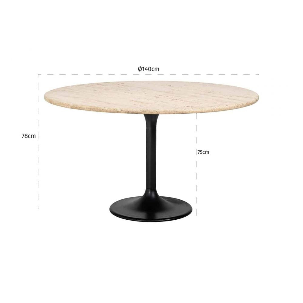 Masa Rotunda de 4-6 persoane din Travertin Bej si Metal Negru D140xH78cm Hampton Richmond Interiors