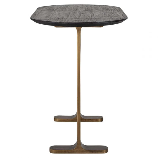 Masa de bar Ovala de 4 persoane din Lemn de mango Negru si Metal Alama L140xH106cm Revelin Richmond Interiors