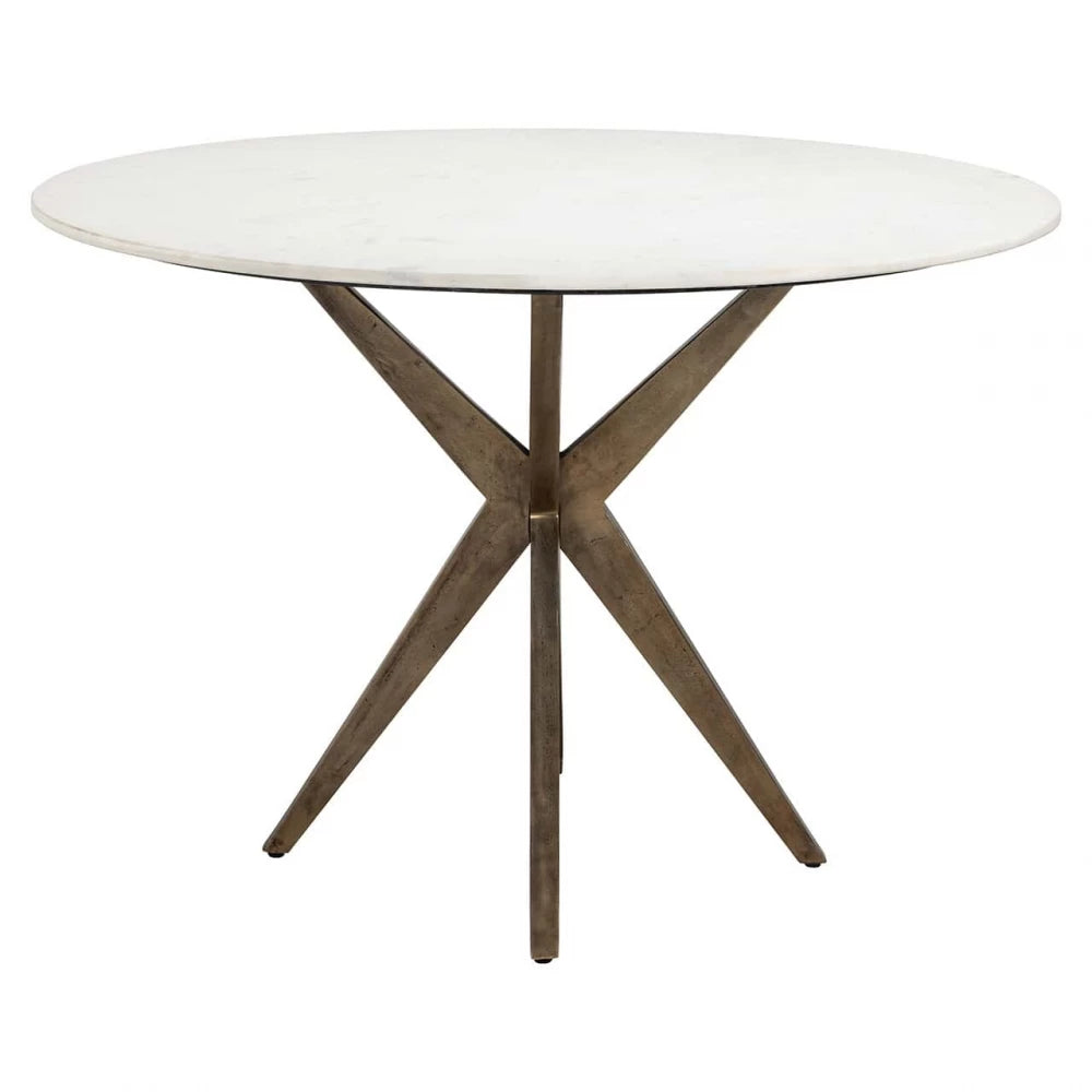 Masa Rotunda de 4 persoane din Marmura Alb si Aluminiu Alama D114xH76cm Maisy Richmond Interiors