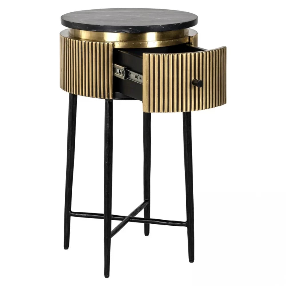 Masuta laterala Rotunda din Marmura Negru si Metal Negru D40xH70cm Ironville Richmond Interiors