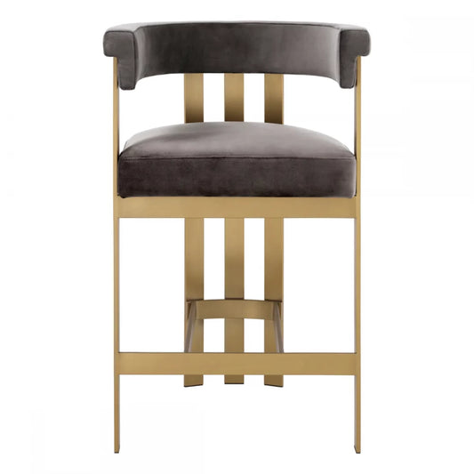 Scaun de insula tapitat cu Catifea Gri cu picioare din Otel inoxidabil Alama H93.5xL56xA57.5cm Clubhouse Eichholtz