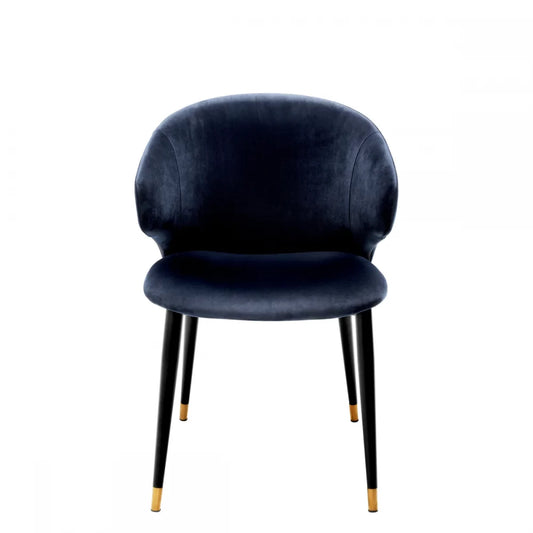 Scaun cu brate tapitat cu Catifea Albastru inchis cu picioare din Metal Negru/Auriu H82xL57xA64cm Volante Eichholtz