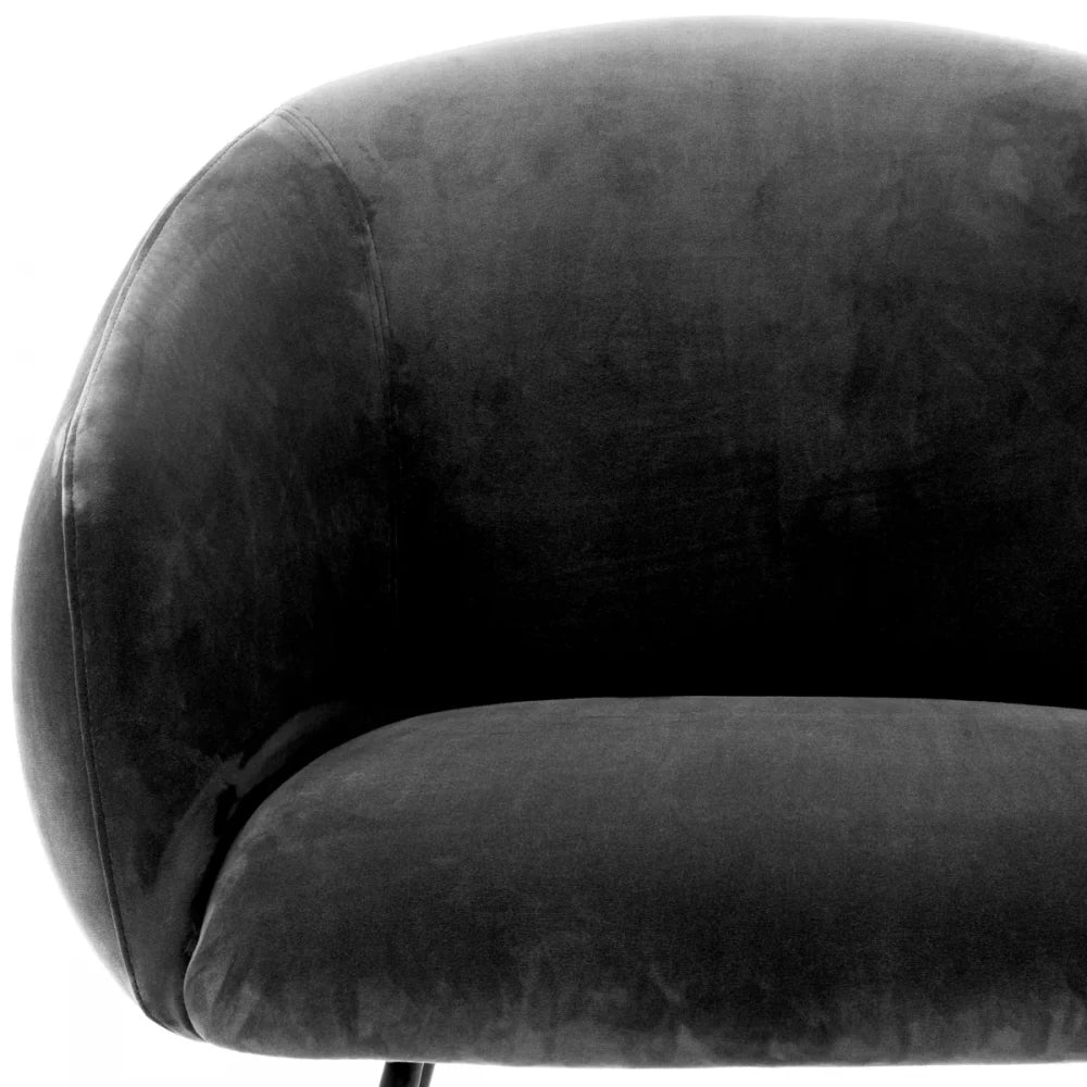 Scaun tapitat cu Catifea Gri inchis cu picioare din Metal Negru H79xL61xA60cm Elbury Eichholtz