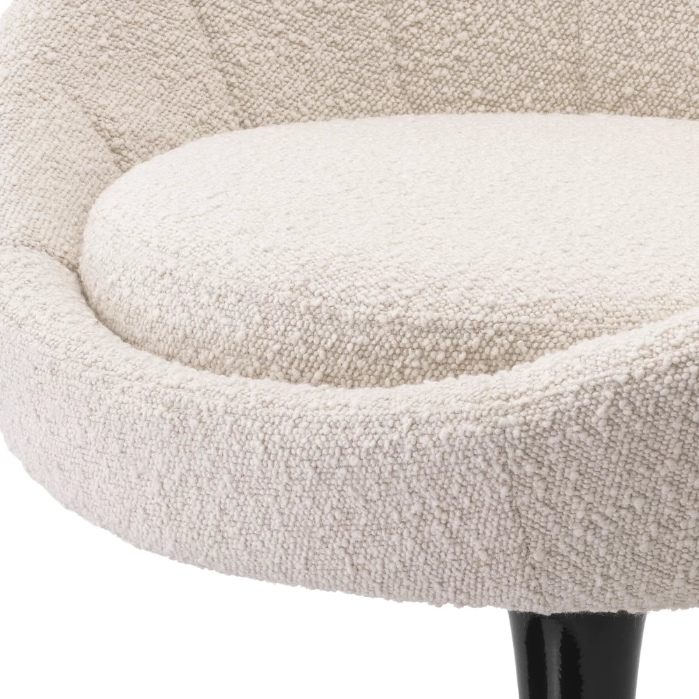 Scaun pivotant tapitat cu Stofa boucle Crem cu picioare din Metal Negru H78.5xL67xA57cm O'Neill Eichholtz