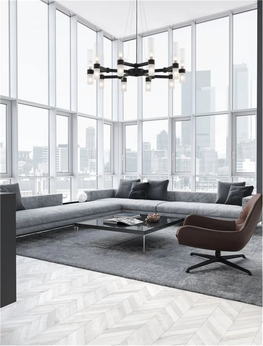 Candelabru structura din Metal Negru si abajur din Sticla Transparent/Alb H210xL70cm IP20 CENTURY