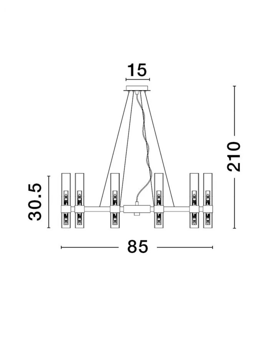 Candelabru structura din Metal Negru si abajur din Sticla Transparent/Alb H210xL85cm IP20 CENTURY