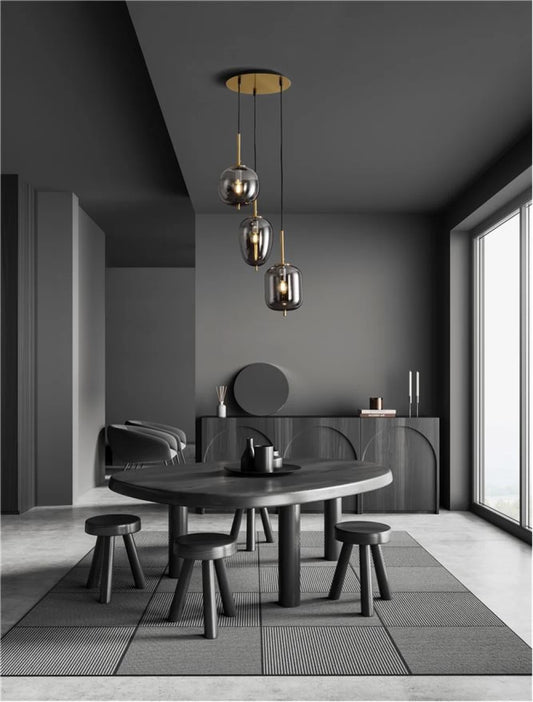 Candelabru structura din Metal Auriu si abajur din Sticla Fumuriu H120xL46cm IP20 LATO