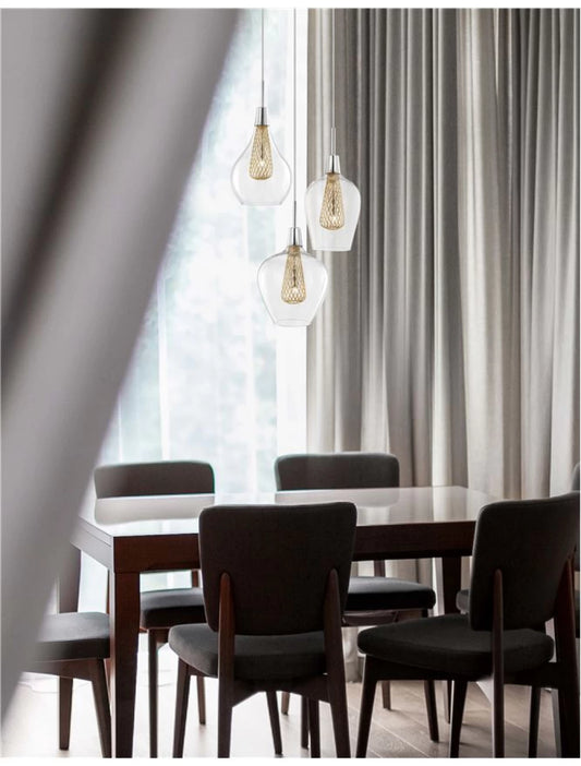 Candelabru structura din Aluminiu Argintiu si abajur din Sticla Transparent H120xL37cm IP20 FILO