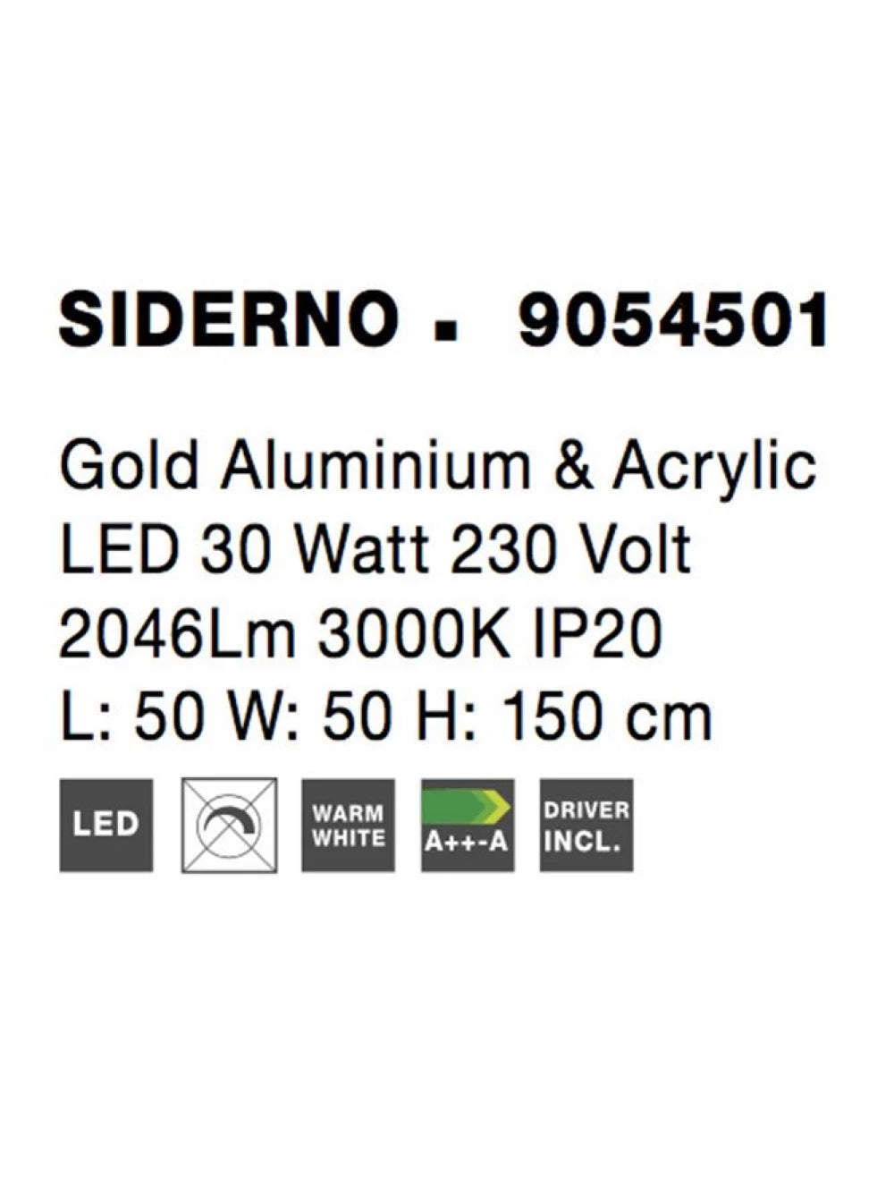 Lustra structura din Aluminiu Auriu si abajur din Acrilic Transparent H150xL50cm IP20 15W 1296lm 3000k SIDERNO