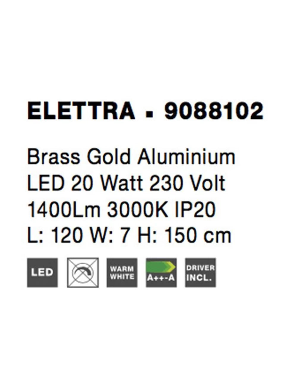 Lustra din Aluminiu Auriu H150xL120cm IP20 20W 677lm 3000k ELETTRA