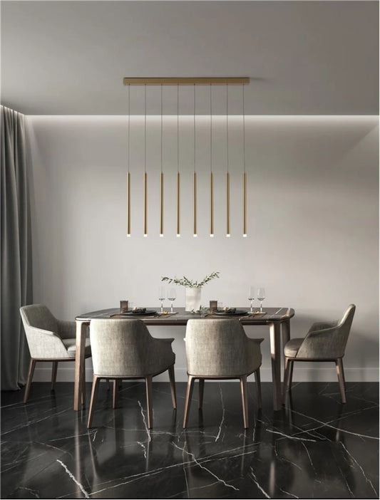 Lustra structura din Aluminiu Auriu si abajur din Acrilic Alb H180xL100cm IP20 21W 1581lm 3000k TRIMLE