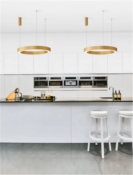 Lustra structura din Aluminiu Auriu si abajur din Acrilic Alb H200xL80cm IP20 59W 4076lm 2700-4000k MORBIDO