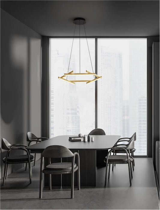 Lustra structura din Aluminiu Negru/Auriu si abajur din Acrilic Alb H150xL66cm IP20 38W 2046lm 3000k HYDE