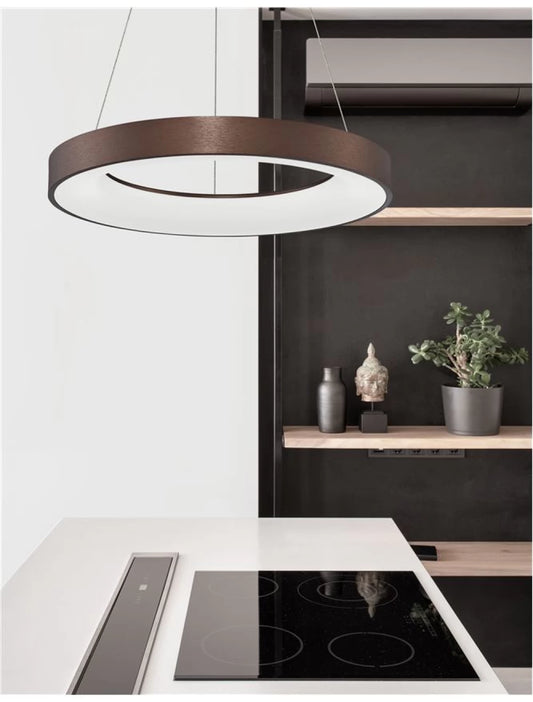 Lustra structura din Aluminiu Maro si abajur din Acrilic Alb H120xL60cm IP20 50W 2864lm 3000k RANDO THIN