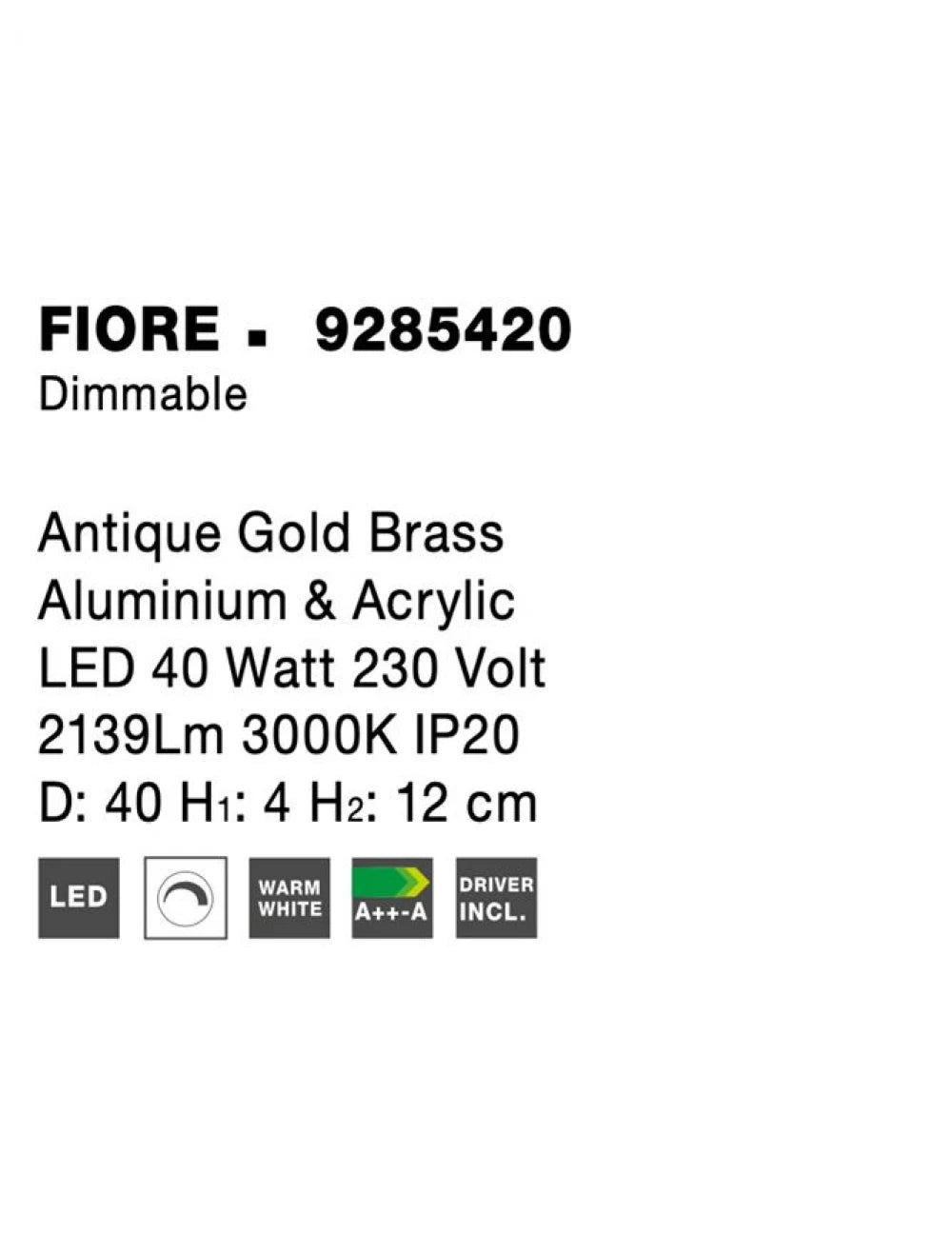 Plafoniera structura din Aluminiu Auriu antichizat si abajur din Acrilic Transparent H12xL40cm IP20 40W 2139lm 3000k FIORE