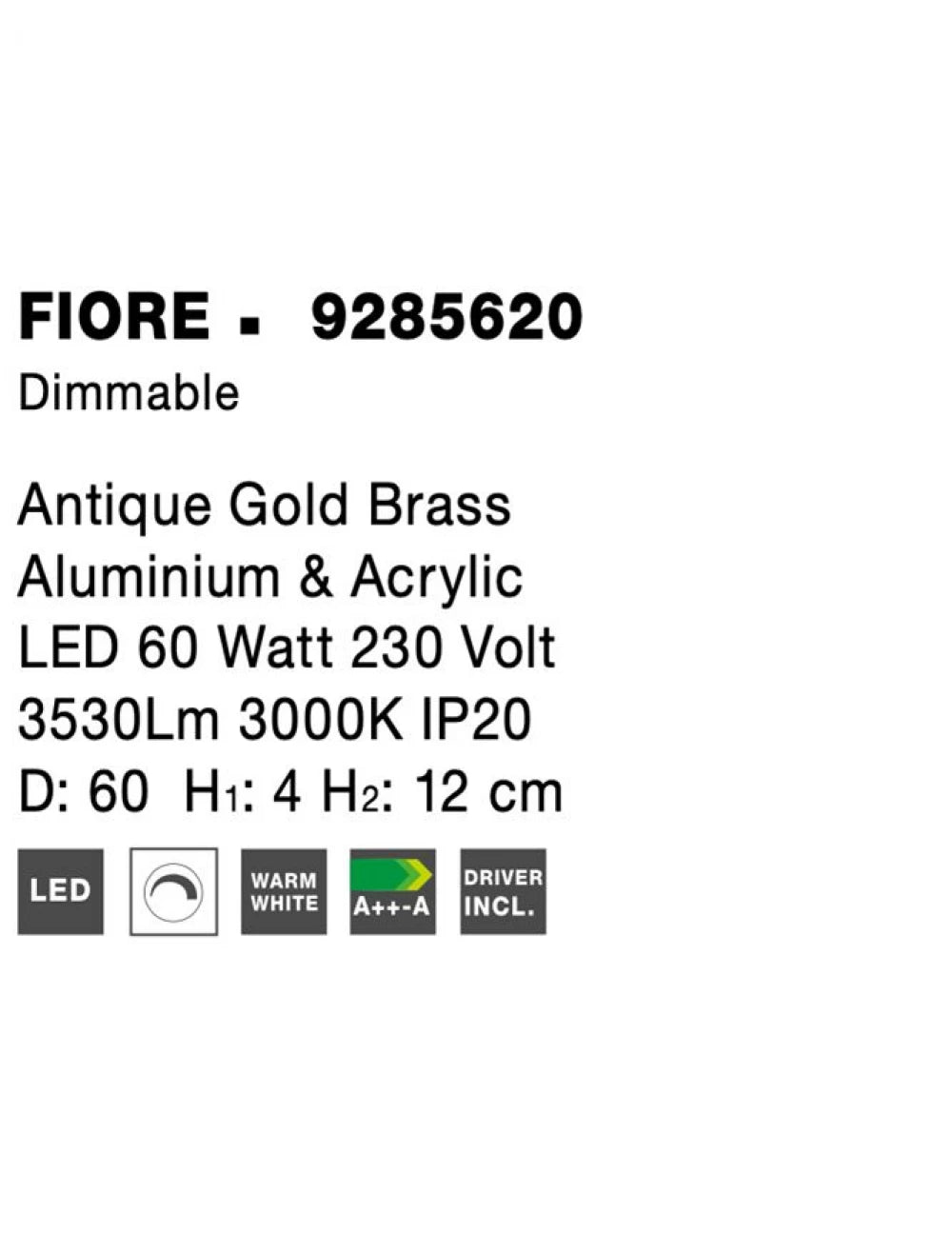 Plafoniera structura din Aluminiu Auriu antichizat si abajur din Acrilic Transparent H12xL60cm IP20 59W 3919lm 3000k FIORE
