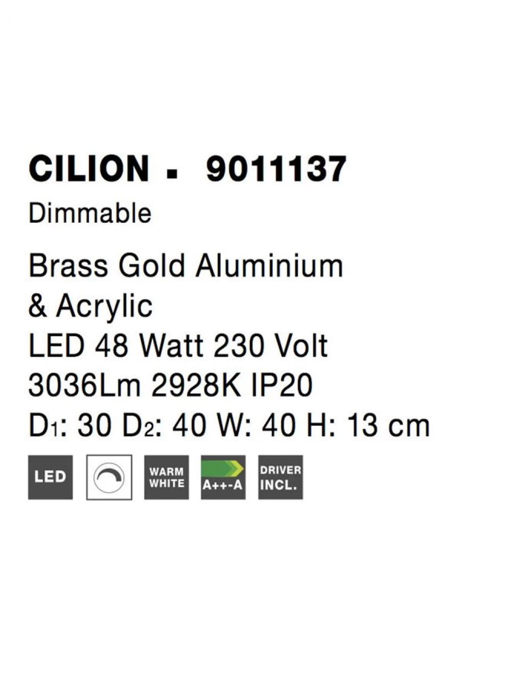 Plafoniera structura din Aluminiu Auriu si abajur din Acrilic Transparent H13xL40cm IP20 41W 2602lm 3000k CILION