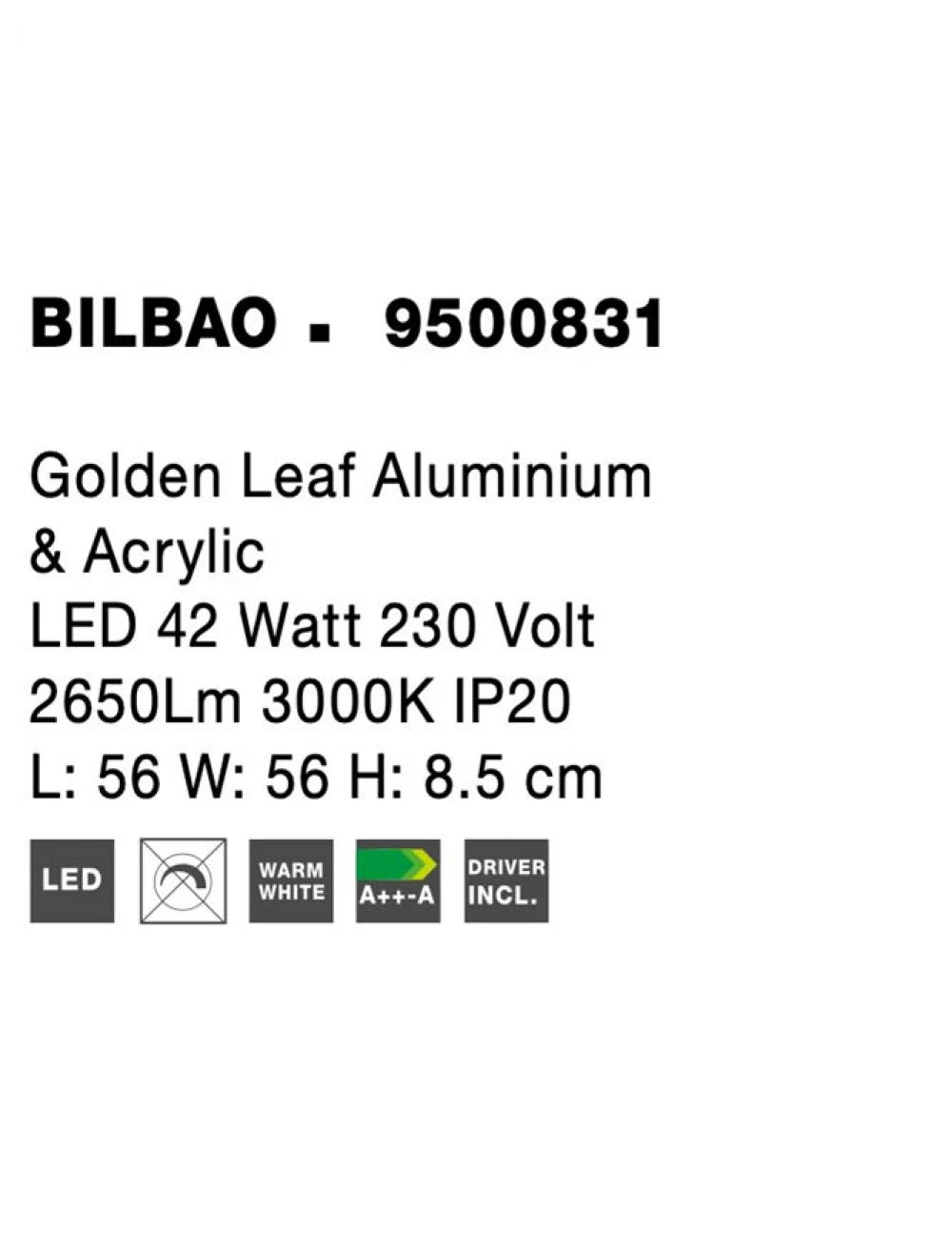 Plafoniera din Aluminiu Auriu H8.5xL56cm IP20 42W 2650lm 3000k BILBAO