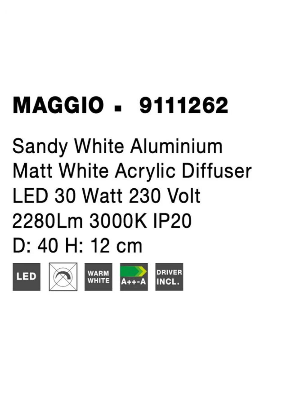 Plafoniera structura din Aluminiu Alb si abajur din Acrilic H12xL40cm IP20 24W 2280lm 3000k MAGGIO