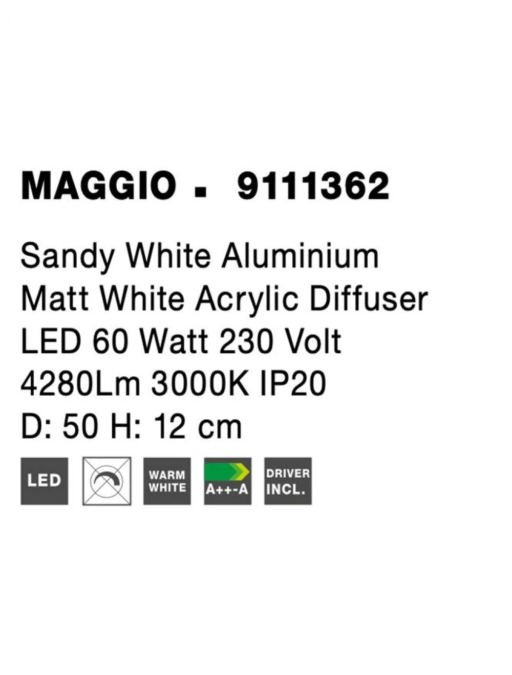 Plafoniera structura din Aluminiu Alb si abajur din Acrilic H12xL50cm IP20 60W 4280lm 3000k MAGGIO