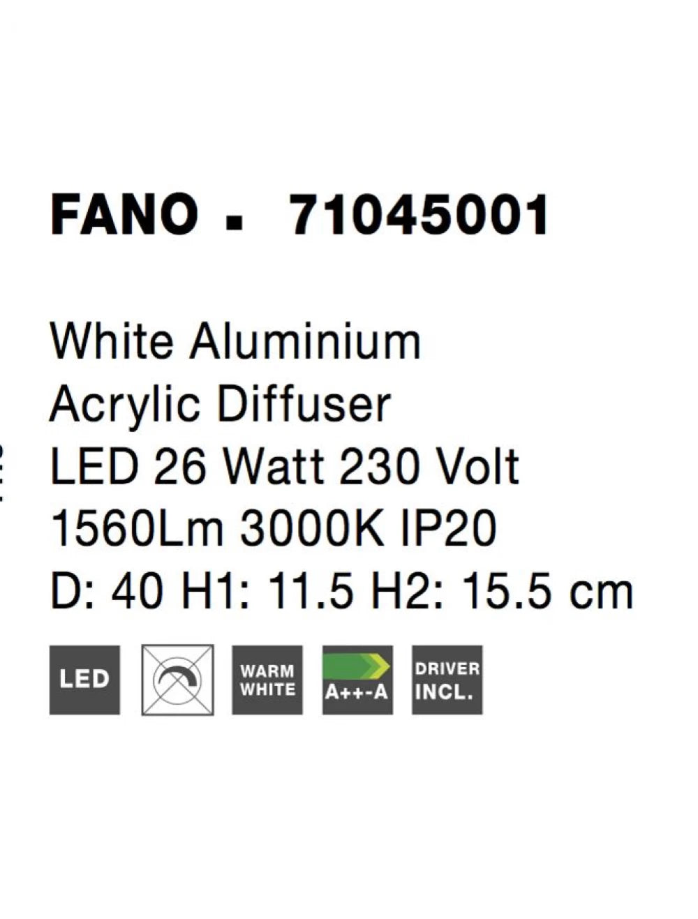 Plafoniera structura din Aluminiu Alb si abajur din Acrilic H15.5xL40cm IP20 26W 1560lm 3000k FANO