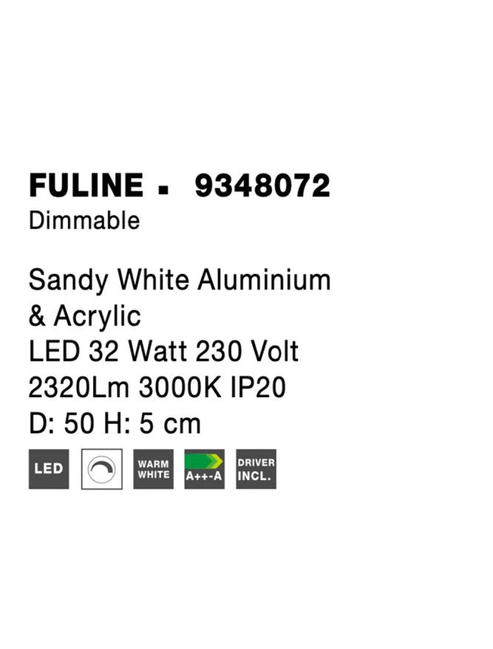 Plafoniera structura din Aluminiu Alb si abajur din Acrilic H5xL50cm IP20 32W 2320lm 3000k FULINE