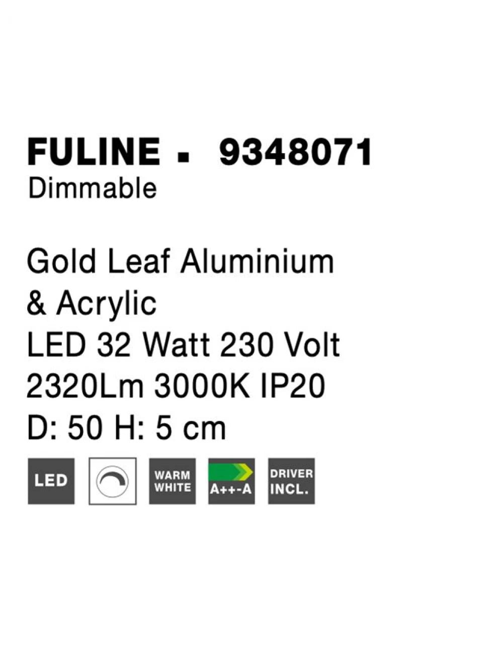 Plafoniera din Aluminiu Auriu H5xL50cm IP20 32W 2320lm 3000k FULINE