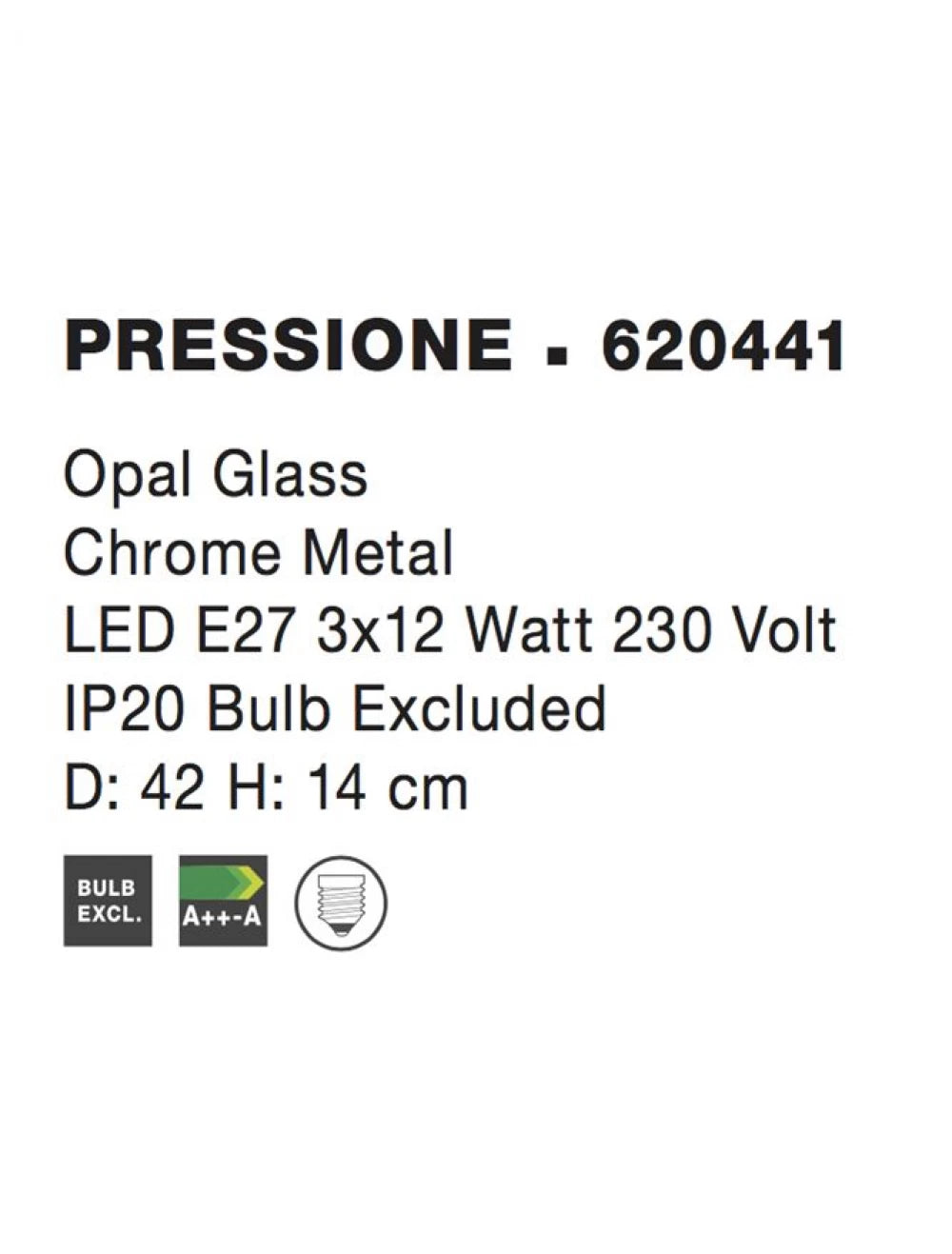 Plafoniera structura din Metal Argintiu si abajur din Sticla Alb H14xL42cm IP20 PRESSIONE