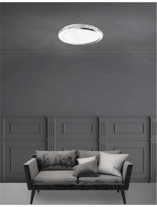 Plafoniera structura din Metal Argintiu si abajur din Sticla si Cristal K9 Alb/Transparent H9xL38cm IP20 PALERMO