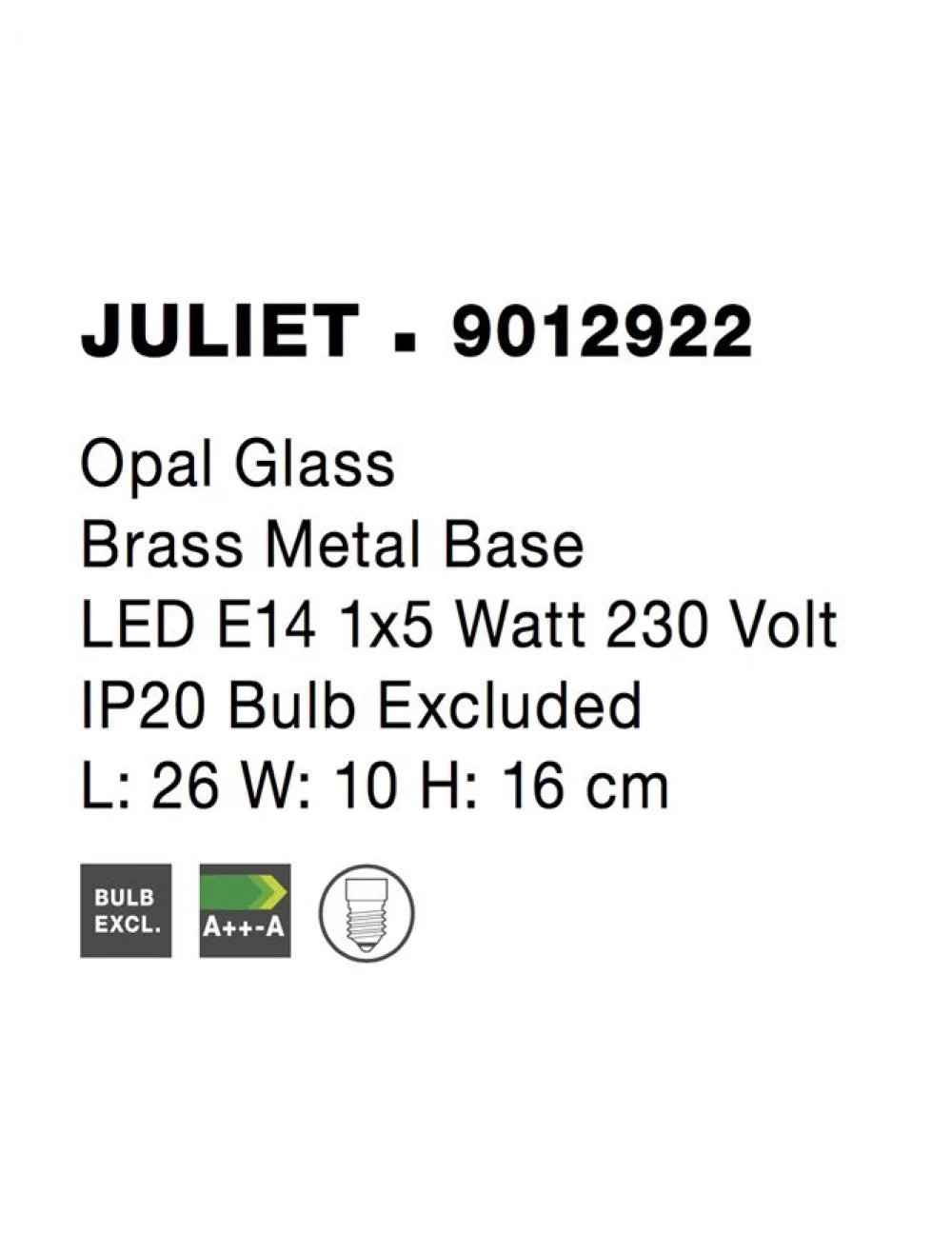 Veioza structura din Metal Alama si abajur din Sticla Alb H16xL26cm IP20 JULIET