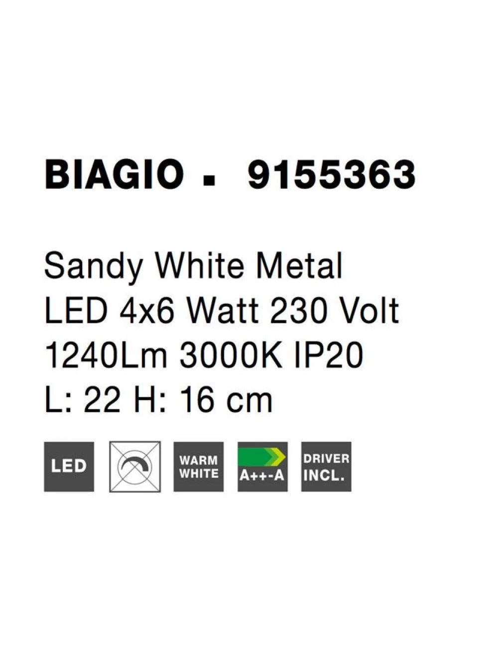 Plafoniera din Metal Alb H16xL22cm IP20 24W 1240lm 3000k BIAGIO