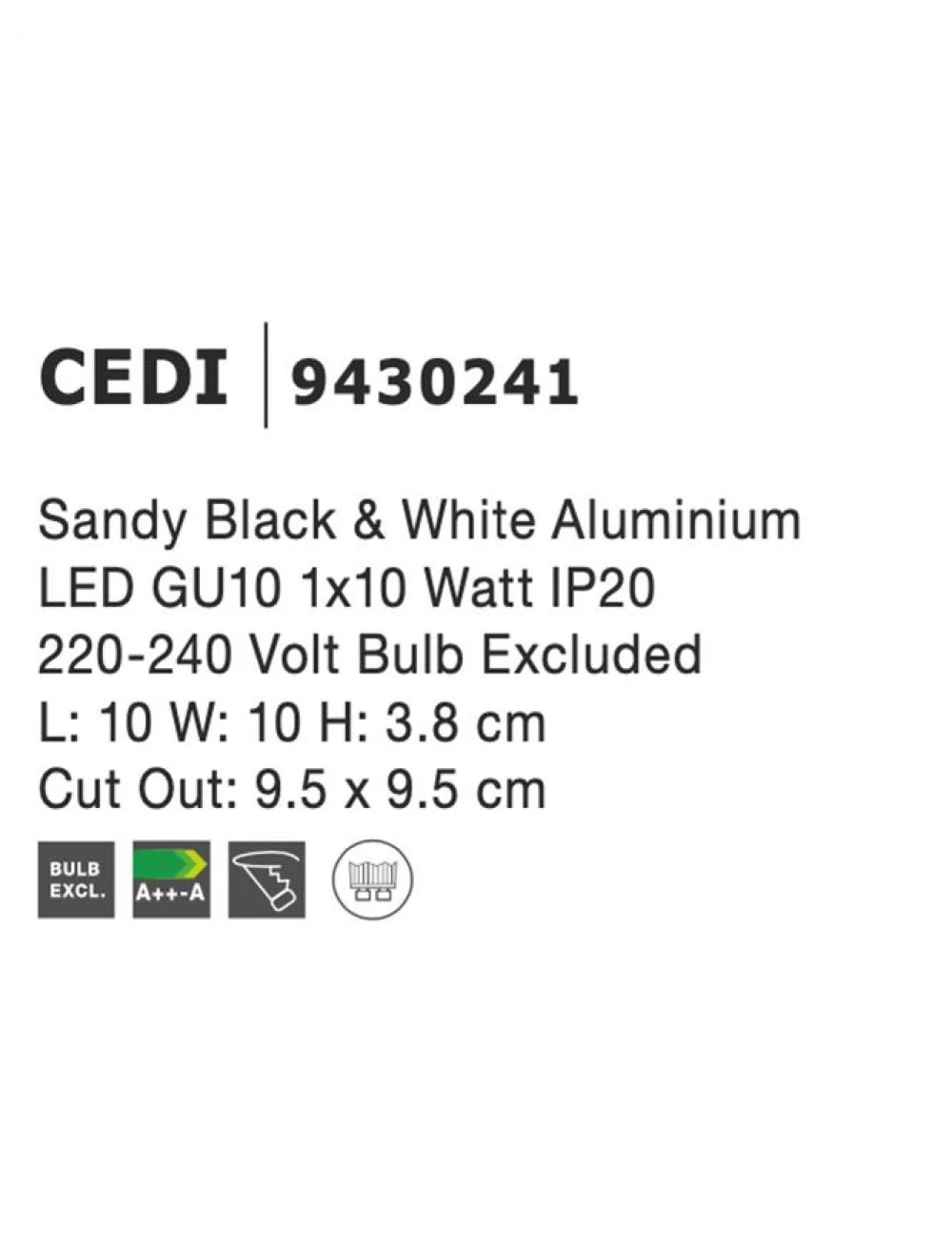 Spot incastrat din Aluminiu Alb interior negru H3.8xL10cm IP20 LED GU10 CEDI