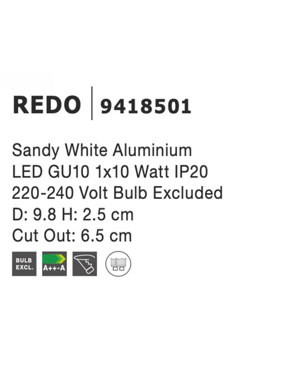 Spot incastrat din Aluminiu Alb H2.5xL9.8cm IP20 LED GU10 REDO
