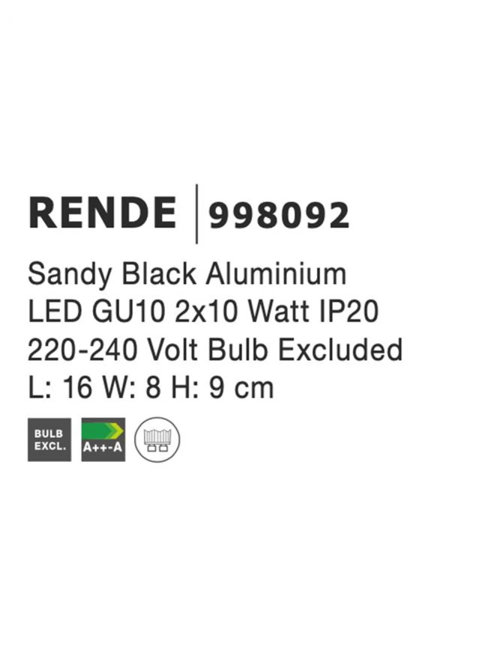 Spot aplicat din Aluminiu Negru H9xL16cm IP20 LED GU10 RENDE