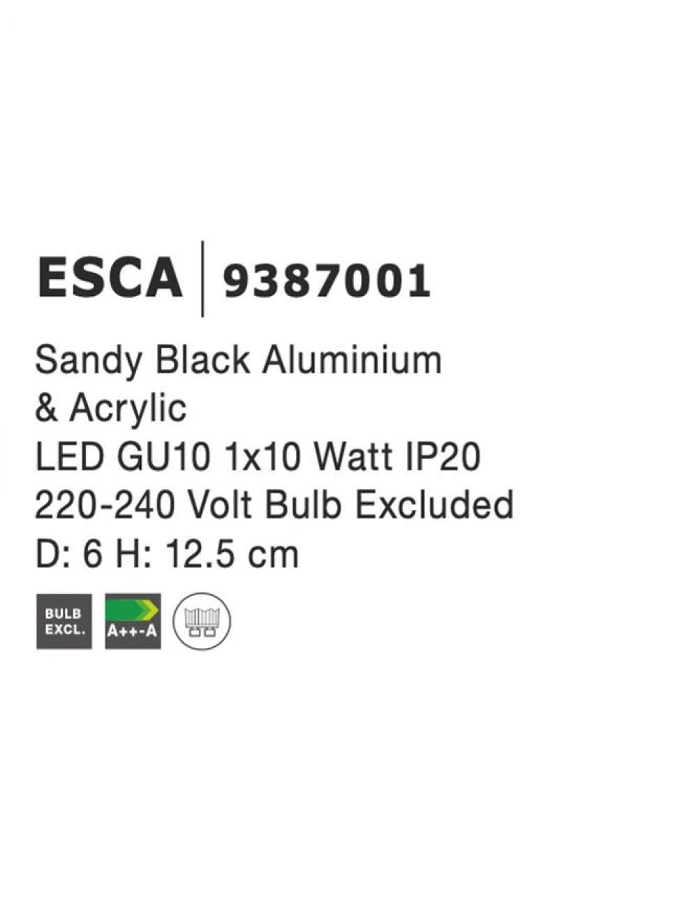 Spot aplicat din Aluminiu Negru H12.5xL6cm IP20 LED GU10 ESCA