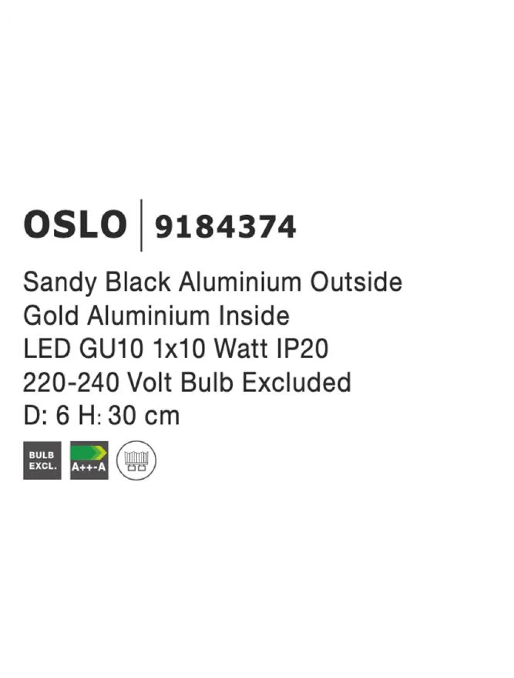 Spot aplicat din Aluminiu Negru H30xL6cm IP20 LED GU10 OSLO