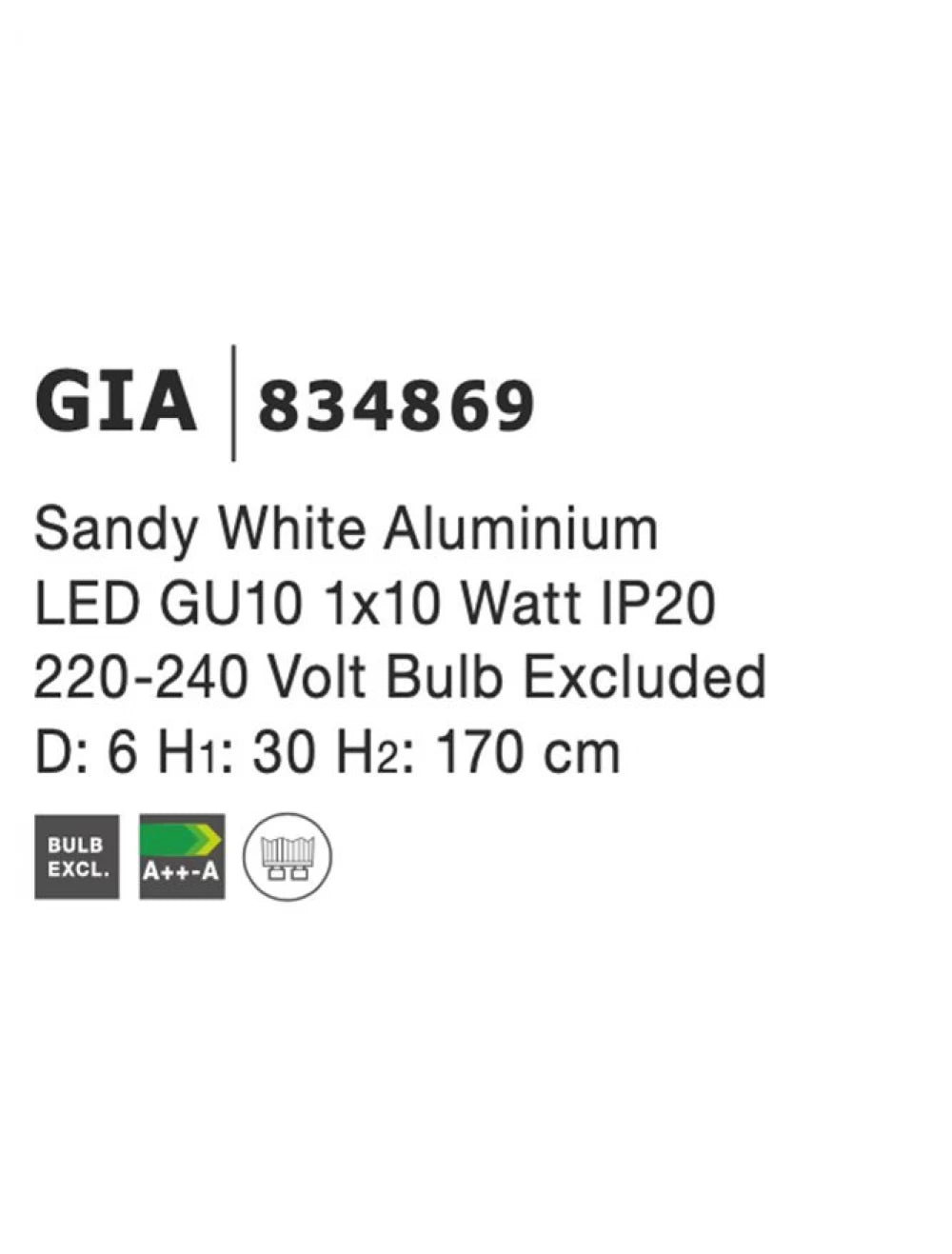 Pendul din Aluminiu Alb H170xL6cm IP20 LED GU10 GIA