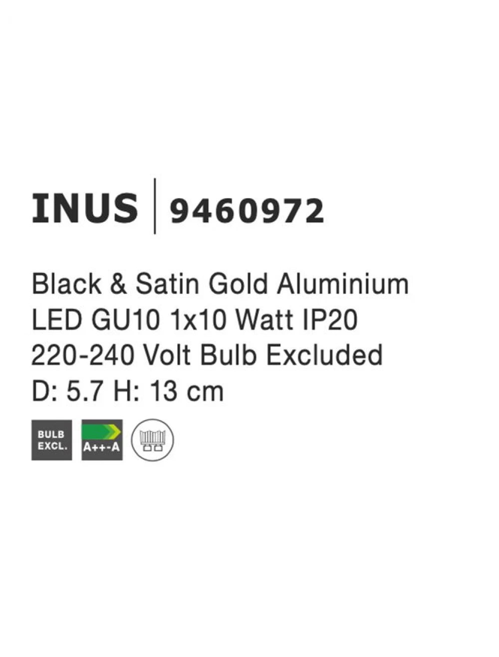 Spot aplicat din Aluminiu Negru/Auriu H13xL5.7cm IP20 LED GU10 INUS