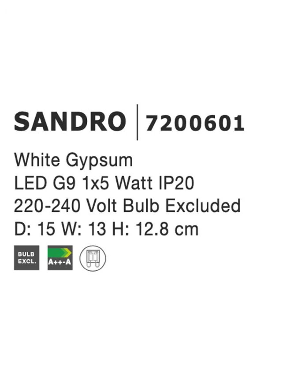 Aplica perete din Gips Alb H12.8xL15cm LED G9 SANDRO