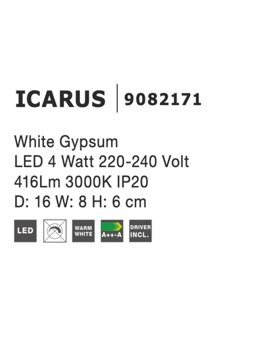 Aplica perete semiluna din Gips Alb H6xL16cm LED ICARUS
