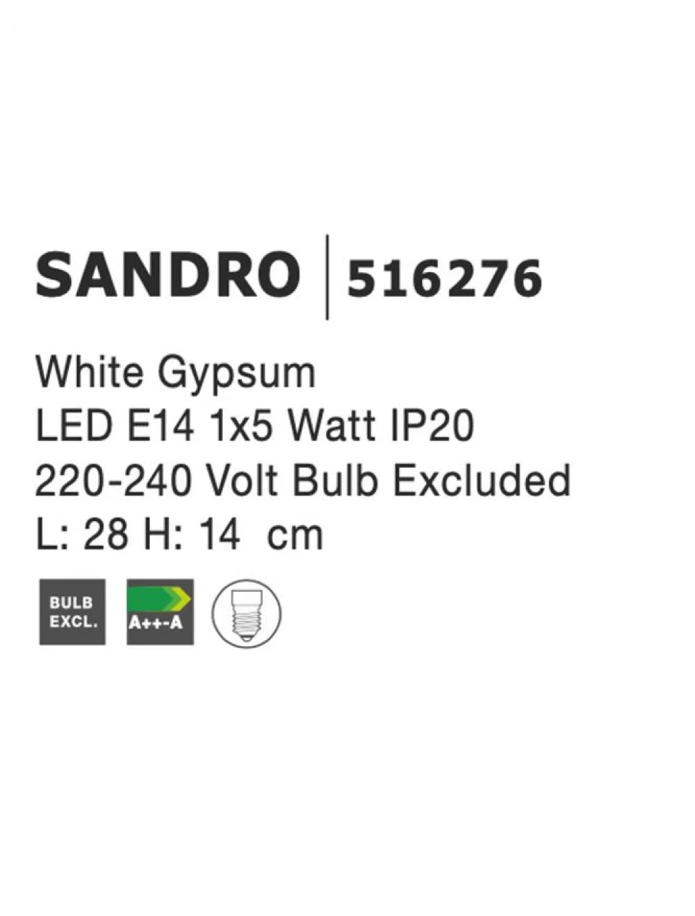 Aplica perete din Gips Alb H14xL28cm LED E14 SANDRO