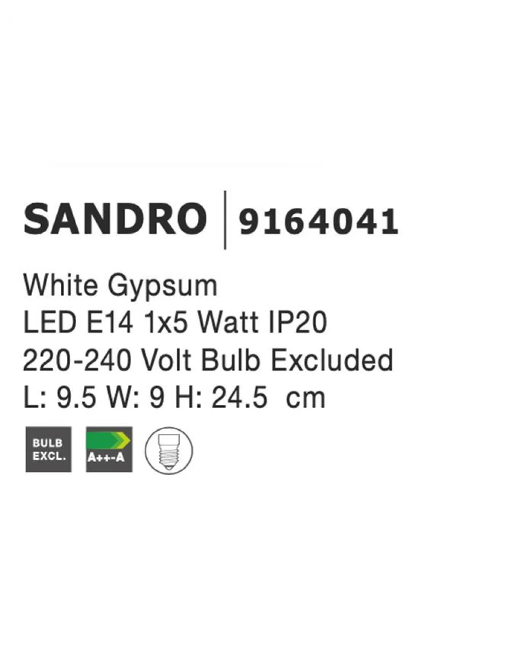 Aplica perete din Gips Alb H24.5xL9.5cm LED E14 SANDRO