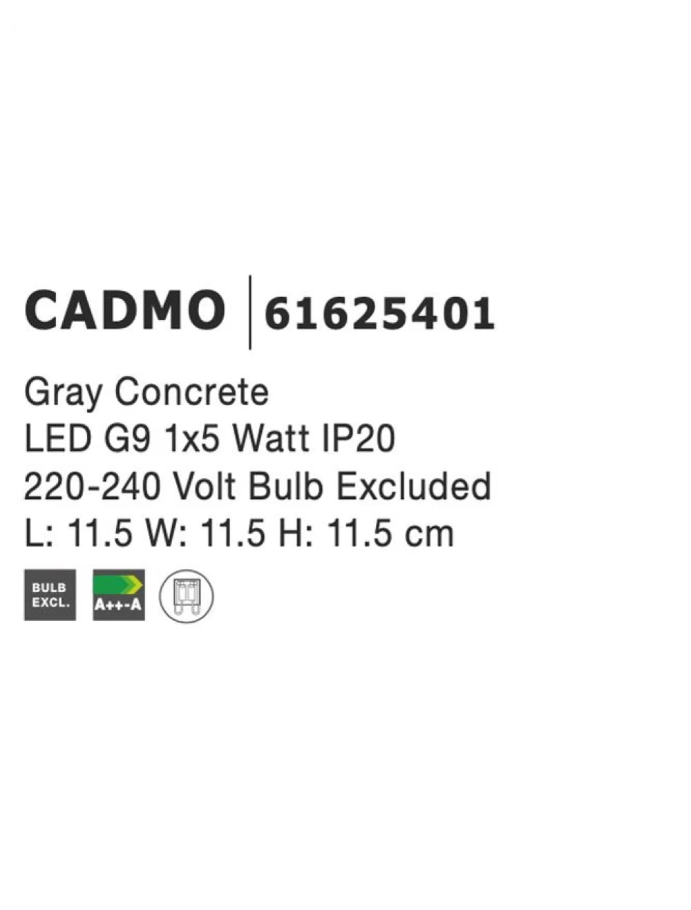 Aplica perete din Beton Gri H11.5xL11.5cm LED E14 CADMO